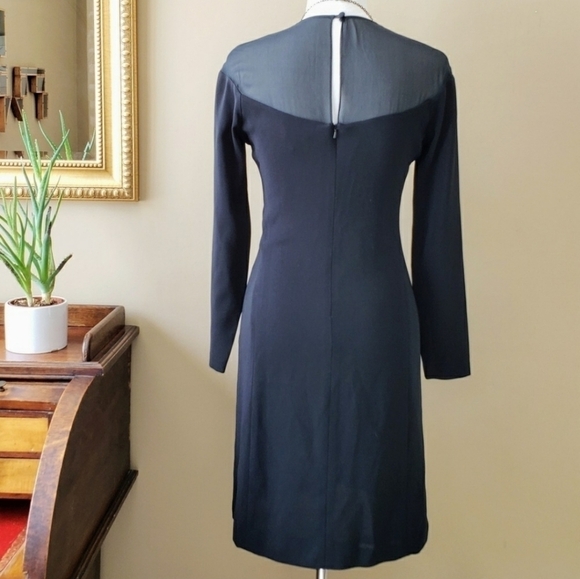 Ungaro Vintage 90s Black Mesh Collar Long Sleeve Sheath Dress Size 4 - Picture 4 of 6